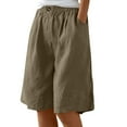 thumbnail image 4 of TRUBKH shorts for women bermuda shorts for women gym shorts women long shorts for women baggy shorts Cotton Linen Shorts Loose Fit Elastic Waist Knee Length Cosy Shorts Beach Shorts With Pockets A L, 4 of 7