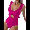thumbnail image 3 of Traje de Baño de una Pieza para Mujer, con Control de Abdomen, Volantes, Escote en V, Fruncido, Corte Adelgazante. Rosa Roja M, 3 of 7