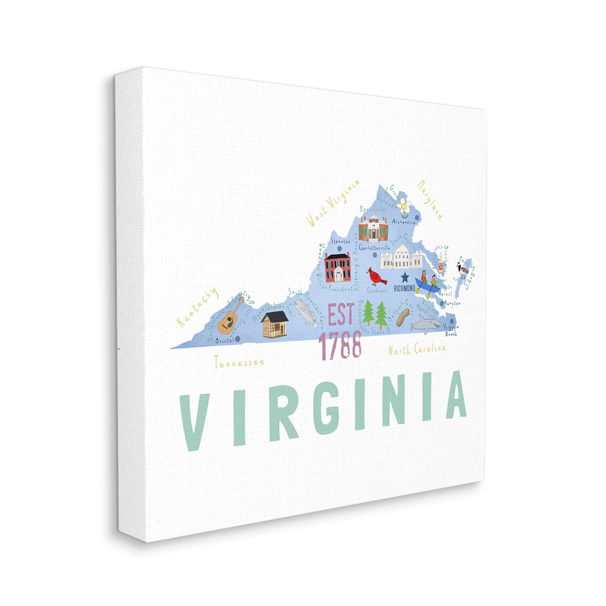 Stupell Industries Virginia State Educational Map Travel & Places Painting Gallery Wrapped Canvas Print Wall Art
