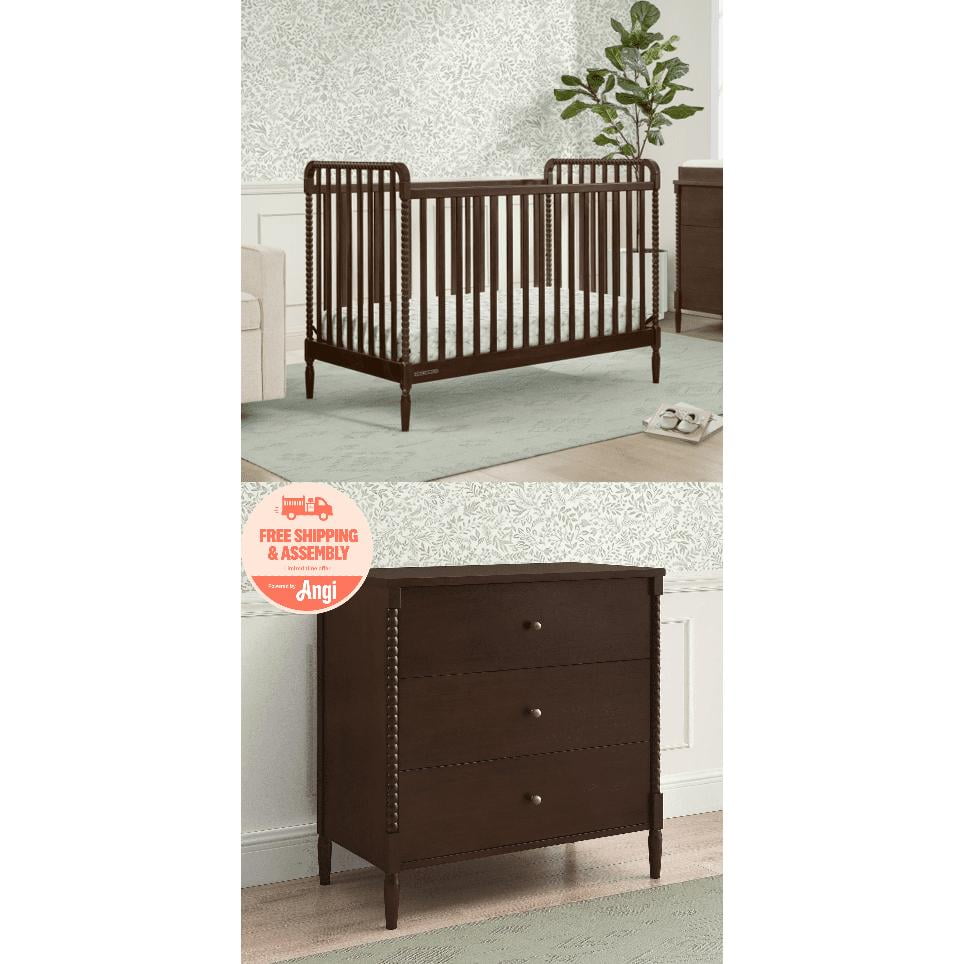 Delta Children Lily 4-in-1 Convertible Crib & Delta Children Lily 3 Drawer Dresser with Interlocking Drawers