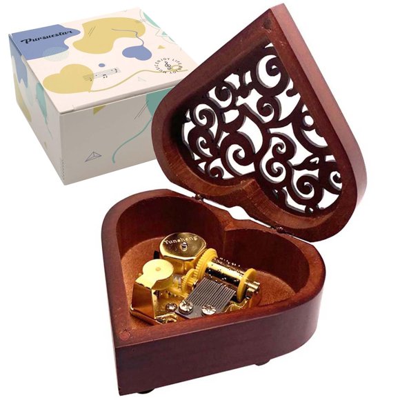 Caja de música Pursuestar Fur Elise de madera con forma de corazón, 10 x 9 cm