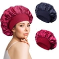 thumbnail image 1 of 2 piezas de gorro de satén para dormir, gorro de seda transpirable con rizos, gorro de seda ajustable, gorro de seda para dormir, gorro de satén suave para mujeres y niñas (negro), 1 of 5