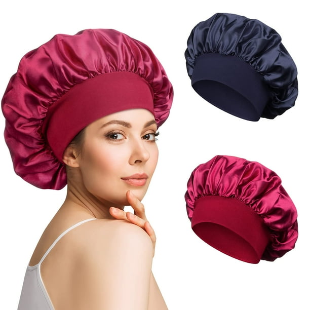 2 piezas de gorro de satén para dormir, gorro de seda transpirable con rizos, gorro de seda ajustable, gorro de seda para dormir, gorro de satén suave para mujeres y niñas (negro)