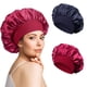 thumbnail image 1 of 2 piezas de gorro de satén para dormir, gorro de seda transpirable con rizos, gorro de seda ajustable, gorro de seda para dormir, gorro de satén suave para mujeres y niñas (negro), 1 of 5