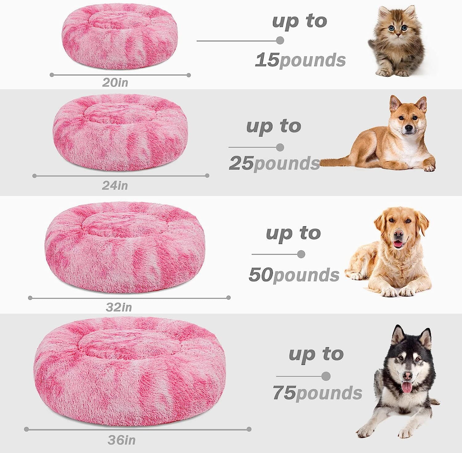Exclusivo Mezcla Calming Donut Pet Bed for Medium Dogs 24", Anti-Anxiety Plush Cozy Warming Dog Bed, Gradient Pink