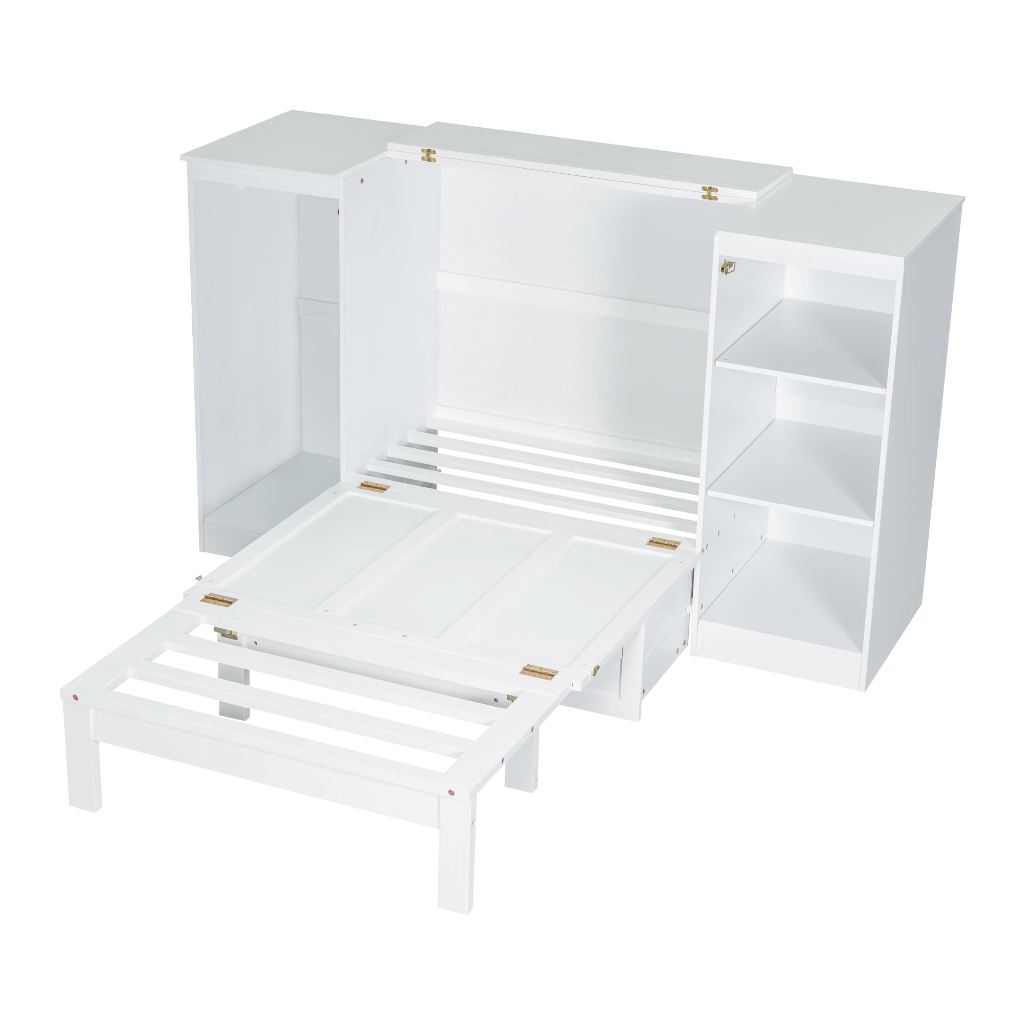 Euroco Twin Size Murphy Bed with Shelves and Drawers, Cabinet and Wardrobe, White