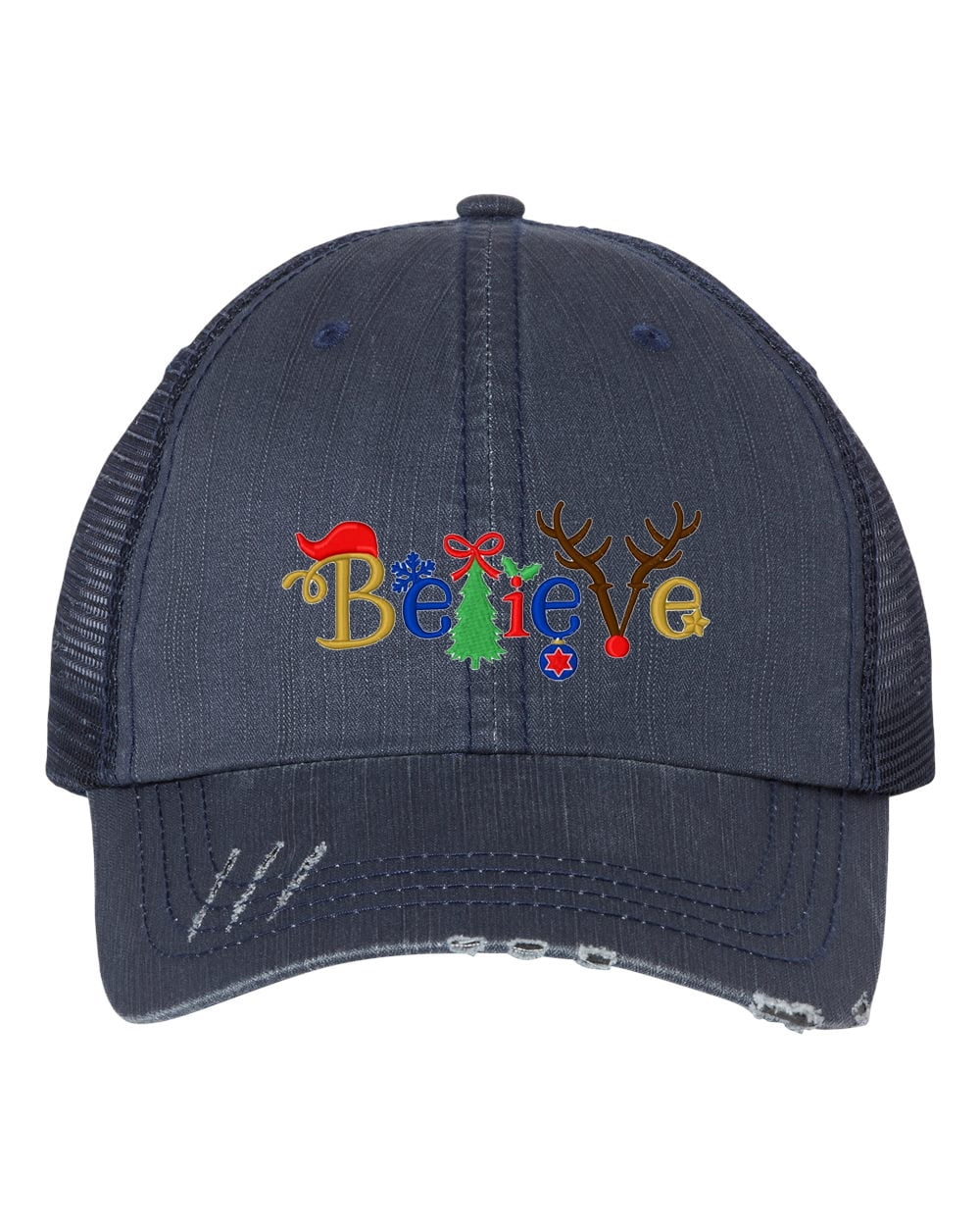 Women\'s Embroidery Adjustable Washed Distressed Casual Trucker Hat Christmas Embroidered Womens Wear – Trucker Hats, T-Shirts, Crewnecks  main image 3