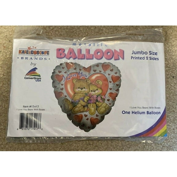 Jumbo Metallic I Love You Bears With Roses Balloon NEW