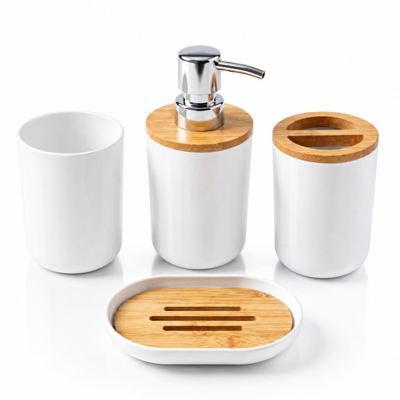 LZSDS Soap Dispenser Set 4 Piece, Plastic Countertop Lotion Dispenser for Bathroom Vanity with Tray Accessories