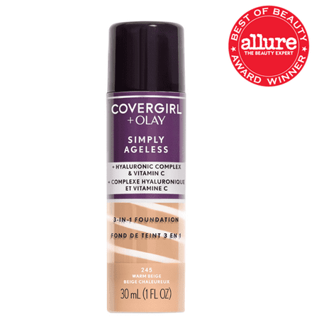 COVERGIRL + OLAY Simply Ageless 3-in-1 Liquid Foundation, 245 Warm (Best Makeup Brand For Asian Skin)