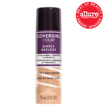 COVERGIRL + OLAY Simply Ageless 3-in-1 Liquid Foundation, 245 Warm (Best Cream Foundation For Dry Skin)