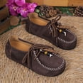 thumbnail image 4 of Hurxie Women's Suede Beaded Moccasins Loafers Fashion Comfortable Round Toe Slip On Lace Up Flats for Casual Daily Work Walking Shoes Coffee 36, 4 of 7