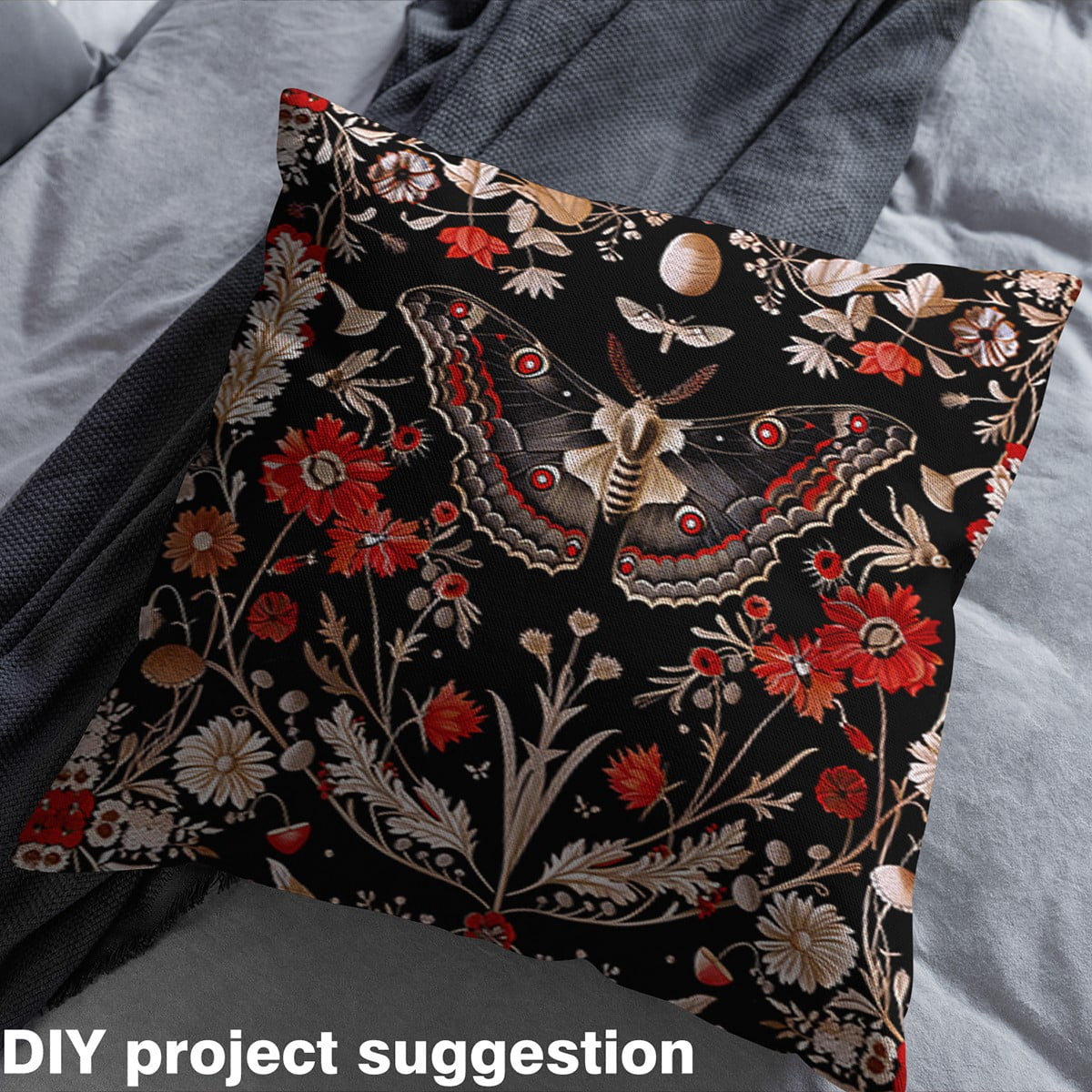 Castle Fairy Gothic Moth Fabric by the Yard 1 Yard,Chic Flower Home Decor Fabric by the Yard,Bohemian Theme Room Decor Fabric by the Yard,Luxury Bedroom Decor