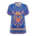 thumbnail image 4 of Summer Plus Size Tops For Women Causal Printing Loose Short Sleeve V-Neck Pullover Blouse T-Shirt Oversized Brightly Colored Women Shirts Under $8 Blue XL, 4 of 4