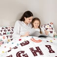 thumbnail image 4 of Homewish 26 Letters Alphabet 7-Piece Bedding Comforter Set,Cute Cartoon Owls King Bedding Sets,White Brown Pink Bed Sheets For Girl Boys,Microfiber Bedroom Decor Reversible, 4 of 8