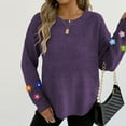 thumbnail image 4 of Floral Crewneck Sweaters Womens Fall Chunky Knit Pullover Tops Loose Fashion Long Sleeve Ladies Sweater Purple, M, 4 of 6