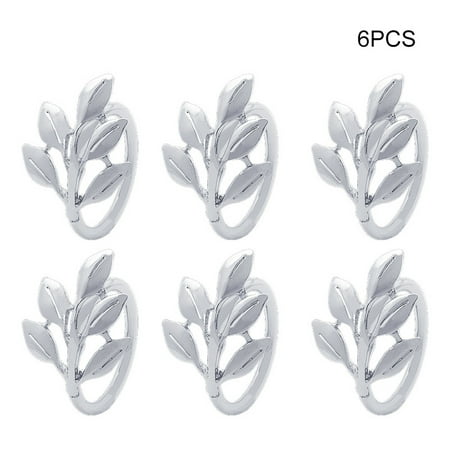 

Hhdxre Alloy Leaf Napkin Ring Multipurpose Napkin Buckle Holder Creative Table Decoration for Home Hotel Restaurant(Silver 6pcs)
