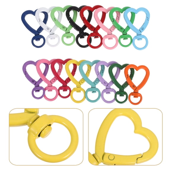 Luxshiny 16Pcs Heart Keychain Clip Metal Carabiner Clip Clasp Key Ring with Swivel Spring Snap Hook