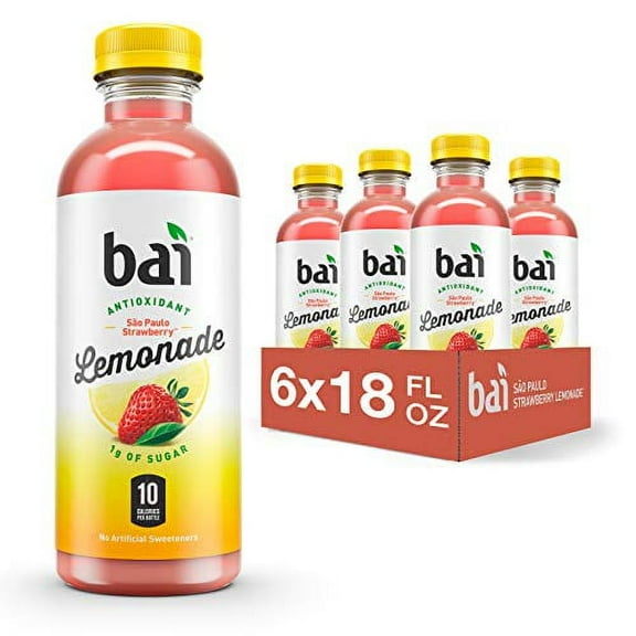 Bai Flavored Water, São Paulo Strawberry Lemonade, Antioxidant Infused Drinks, 18 Fluid Ounce Bottles, 6 Count