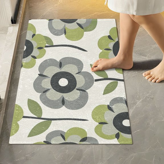 Yayeee Bath Rugs for Bathroom Floor Set of 2 Non Slip Fluffy Soft Absorbent Mat, Retro Flower