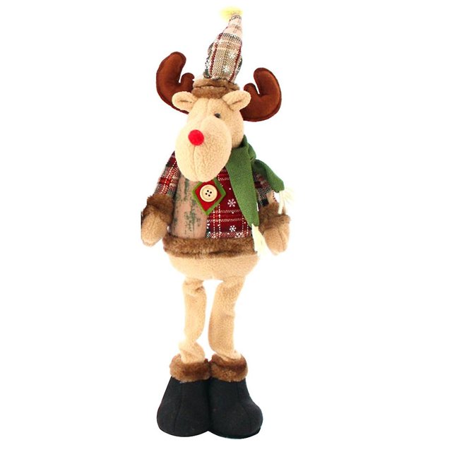 Reno navideño de pie, reno de peluche con patas retráctiles, adornos navideños, como se muestra