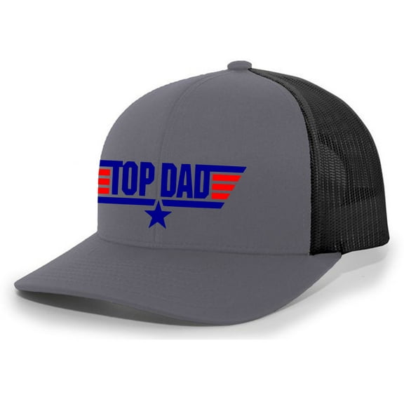 Top Dad Father's Day Men's Mesh Back Trucker Hat Baseball Cap, Charcoal/Black