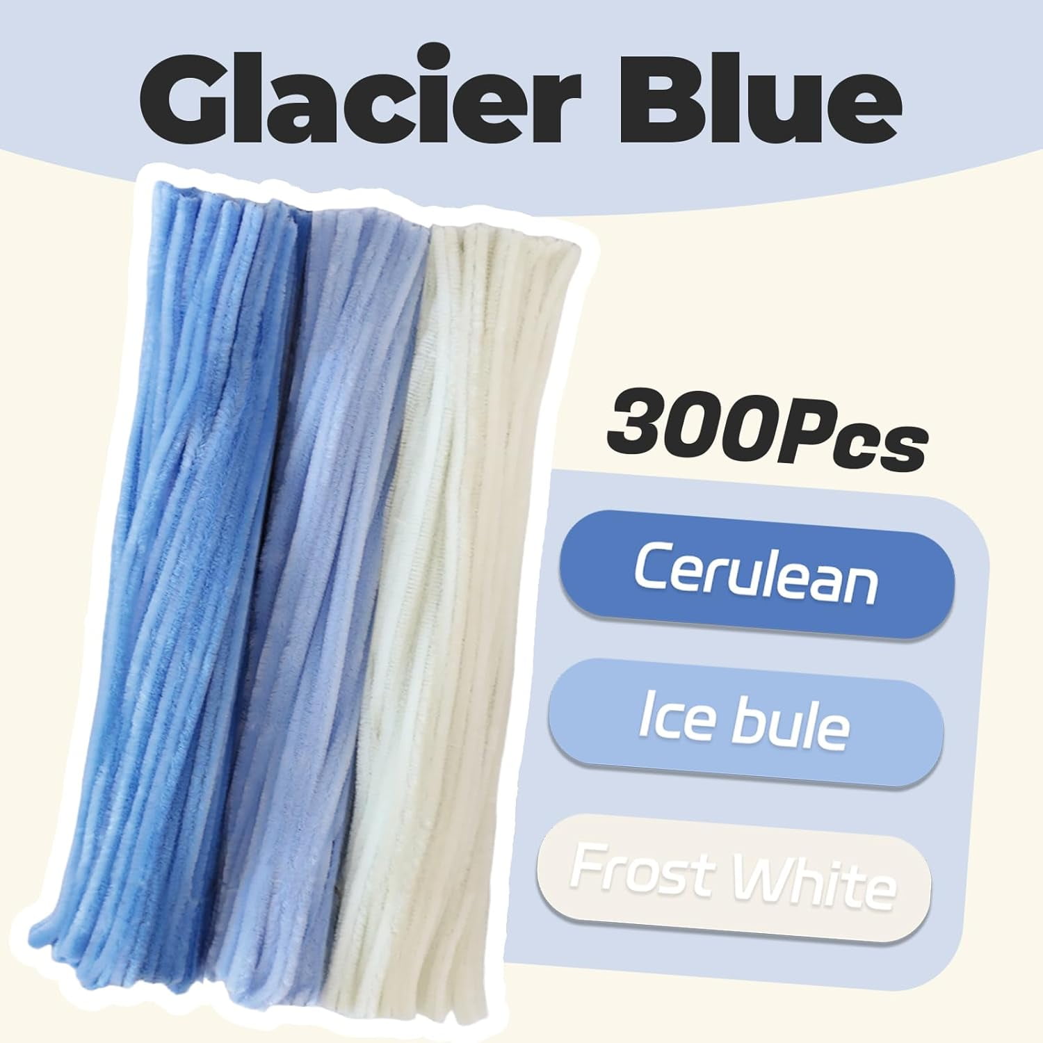 ABCISI 300pcs Pipe Cleaners Bulk -Blue and White Series, Fluffy Craft Pipe Cleaners for Arts & Crafts, Ideal for Making Flowers, Animals & Decorations (12 x 0.26 inches)
