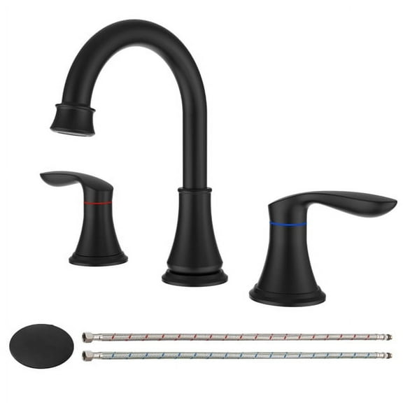 2-Handle Matte Black Bathroom Faucet, 8" Widespread 3-Hole Vanity Sink Faucet
