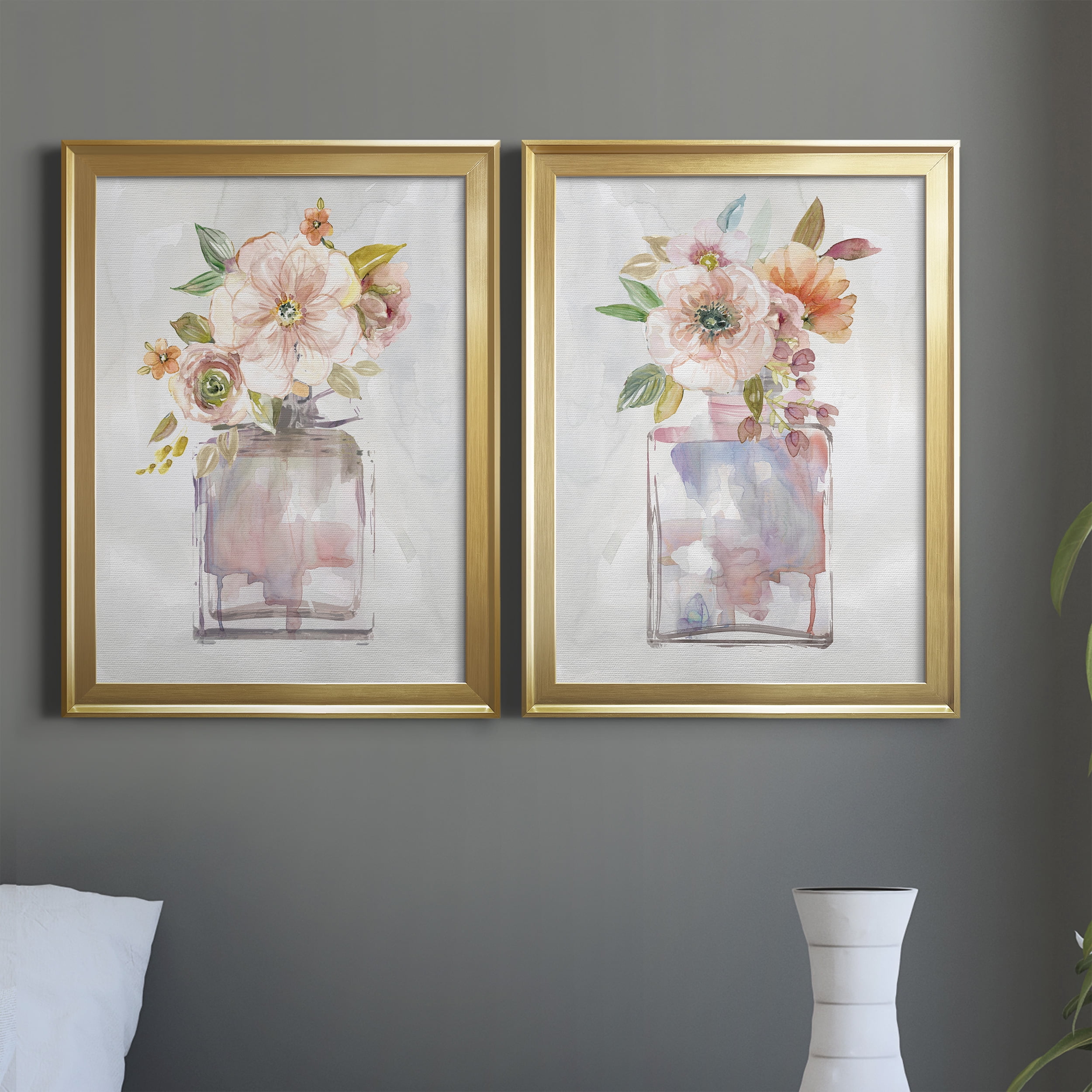 2 Piece Set Mini Bouquet I Premium Framed Canvas - Ready to Hang - 18.5 x 24.5 Each - Gold Frame