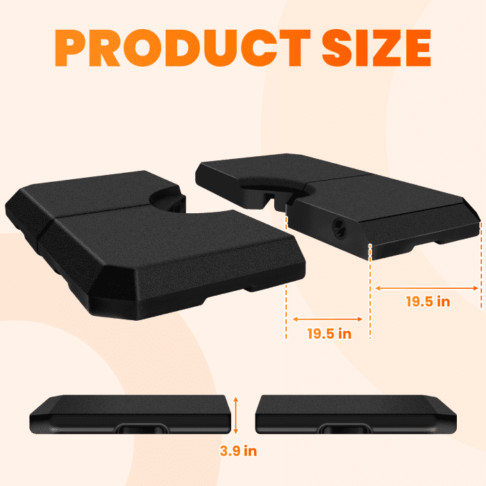 UV Protected Black HDPE Umbrella Base, 4-Piece Set, 317 LBS Heavy Duty, Easy-Fill Spouts, Umbrella Stand Base for Beach, Garden, Outdoor