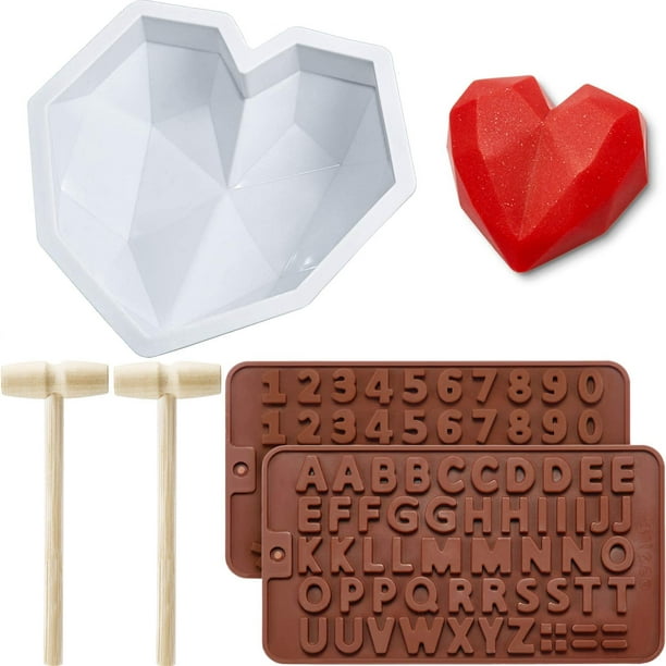  Diamond Heart Mousse Cake Mold Trays 8.7 Inch Silicone Baking  Pan Oven Safe Not Sticky Mould, Wooden Hammers Mallet Pounding Toy and  Chocolate Molds for Valentine Candy Chocolate Making (Brown) 