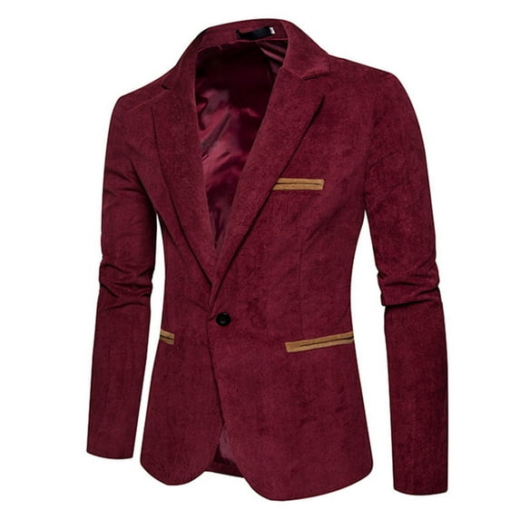 BVnarty Men's Corduroy Blazer Slim Fit Single Button Jacket Business Office Workwear (Wine,M)