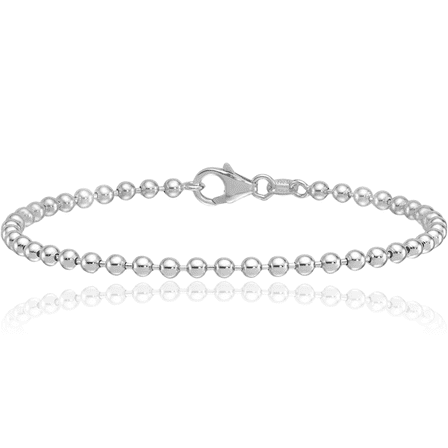14K Solid White Gold 3.2mm Beaded Ball Chain Bracelet