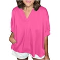 thumbnail image 3 of Kcolen Blouse Tops for Women V Neck Short Sleeve Summer Comfy Baggy Solid Color Tee Shirts Woman Blouses Dressy Casual Business Summer Basic Shirt,RD2, 3 of 7