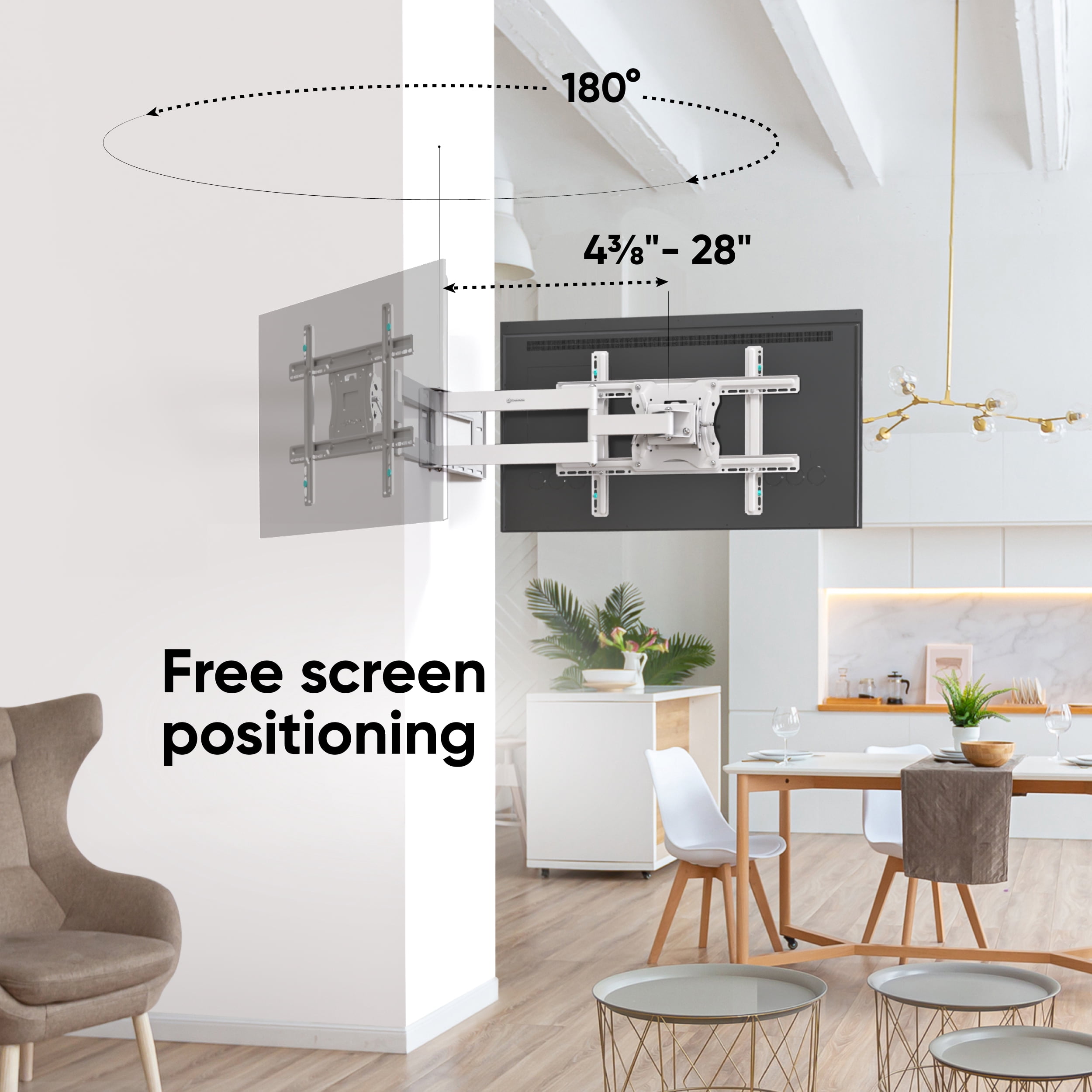 ONKRON Mount with Swivel and Tilt for 40-75 Inch TV, Full Motion with Articulating Arms, VESA 600x400mm, 150 lbs White