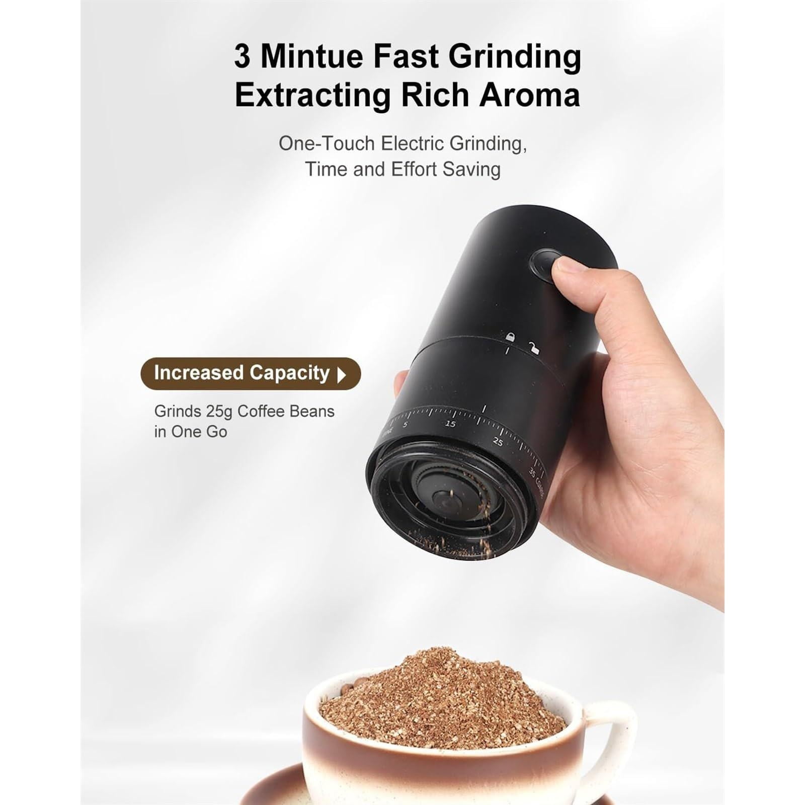 XKHBDL Portable Electric Stainless Steel Burr Coffee Grinder, Rechargeable Small Bean Mill with 38 Adjustable Grind Settings, Cordless Travel Grinder for Espresso, Cold Brew