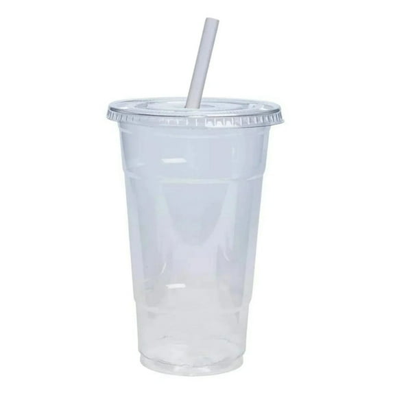 20oz Plastic Clear PET Cups With Flat Lid & Straw, for All Kinds of Beverages:50CT