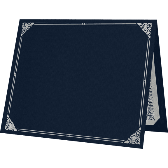 LUXPaper Certificate Holders for 8 1/2 x 11 Documents, 100 lb, Nautical Blue Linen, Silver Foil Floral Border, 50 Pack, Size 9 1/2 x 12