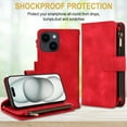 thumbnail image 2 of ELEHOLD for iPhone 15 Wallet Case,Flip Leather Women Men Credit Card Cash Slot Zipper Kickstand Shockproof  Protective Case with Crossbody Wrist Strap for iPhone 15,Red, 2 of 9