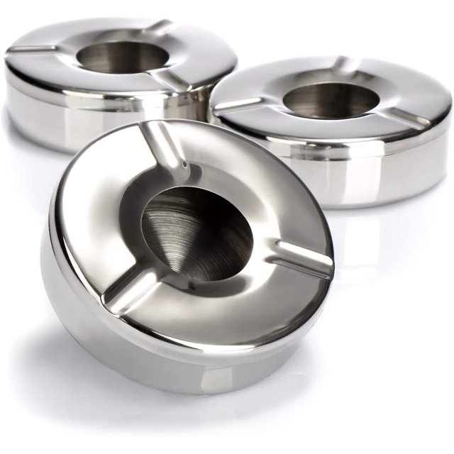 Cenicero 3x Acero Inoxidable - Cenicero De Viento Con Tapa Extraíble Para Proteger Las Cenizas Volantes - 12 Cm (003 Piezas - Acero Inoxidable)