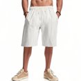 thumbnail image 6 of Men's Striped Linen Shorts Casual Elastic Waist Drawstring Pants Summer Lightweight Beach Shorts with Pockets, XL, 6 of 9