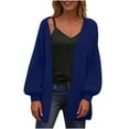 thumbnail image 2 of Sakmal Cotton Women Cardigan Sweater V Neck Plus Size Blue Cardigan Knit Ladies Sweater M, 2 of 8