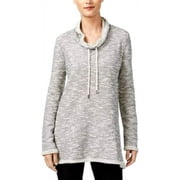 Style & Co Petite Marled Funnel-Neck Sweatshirt Deep Black Size PS