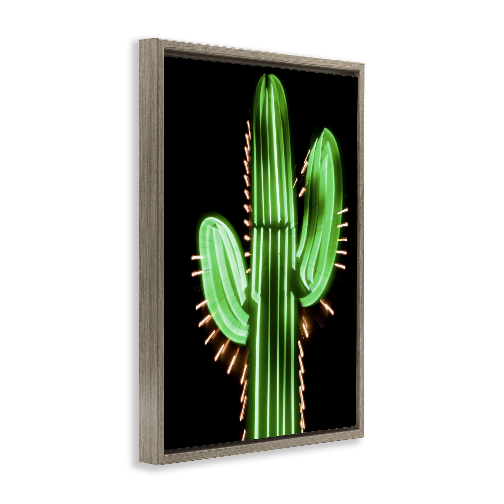 Stupell Industries Neon Lights Cactus Botanical & Floral Painting Brown Floater Framed Canvas Art Print Wall Art, 21 x 31
