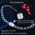 thumbnail image 6 of Micro Pave CZ Cuban Chain Link Bracelet Ring Cubic Zircon Square CZ Jewelry Set, 6 of 9