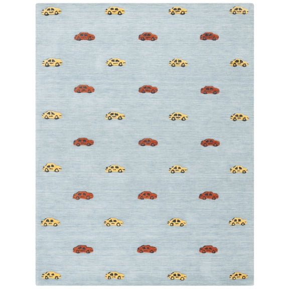 SAFAVIEH Kids Cars Stripes Area Rug, Light Blue/Yellow, 8' x 10'