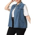 thumbnail image 4 of Agnes Orinda Women's Plus Size Button Down Raw Sleeveless Denim Jackets, 4 of 6