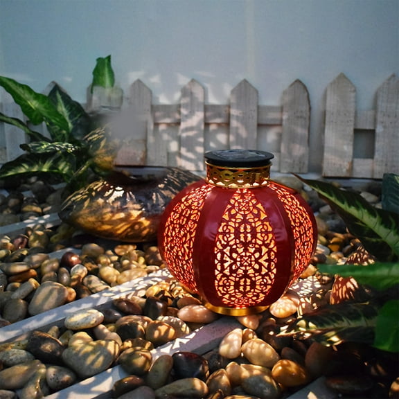 Harpi Solar Lantern LED Solar Lights Outdoor Garden Solar Light Solar Light Pendant Hollow- Out Projection Lights Solar Powered Lantern Wrought Iron Lantern Light Gifts for Women Men Clearance