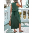 thumbnail image 4 of Cupshe Women's Knit Midi Beach Cover Up Dress Side Slit Elastic Waist Round Neck Waffle Casual Summer Dresses Cover Ups, Size XS-XL, 4 of 7