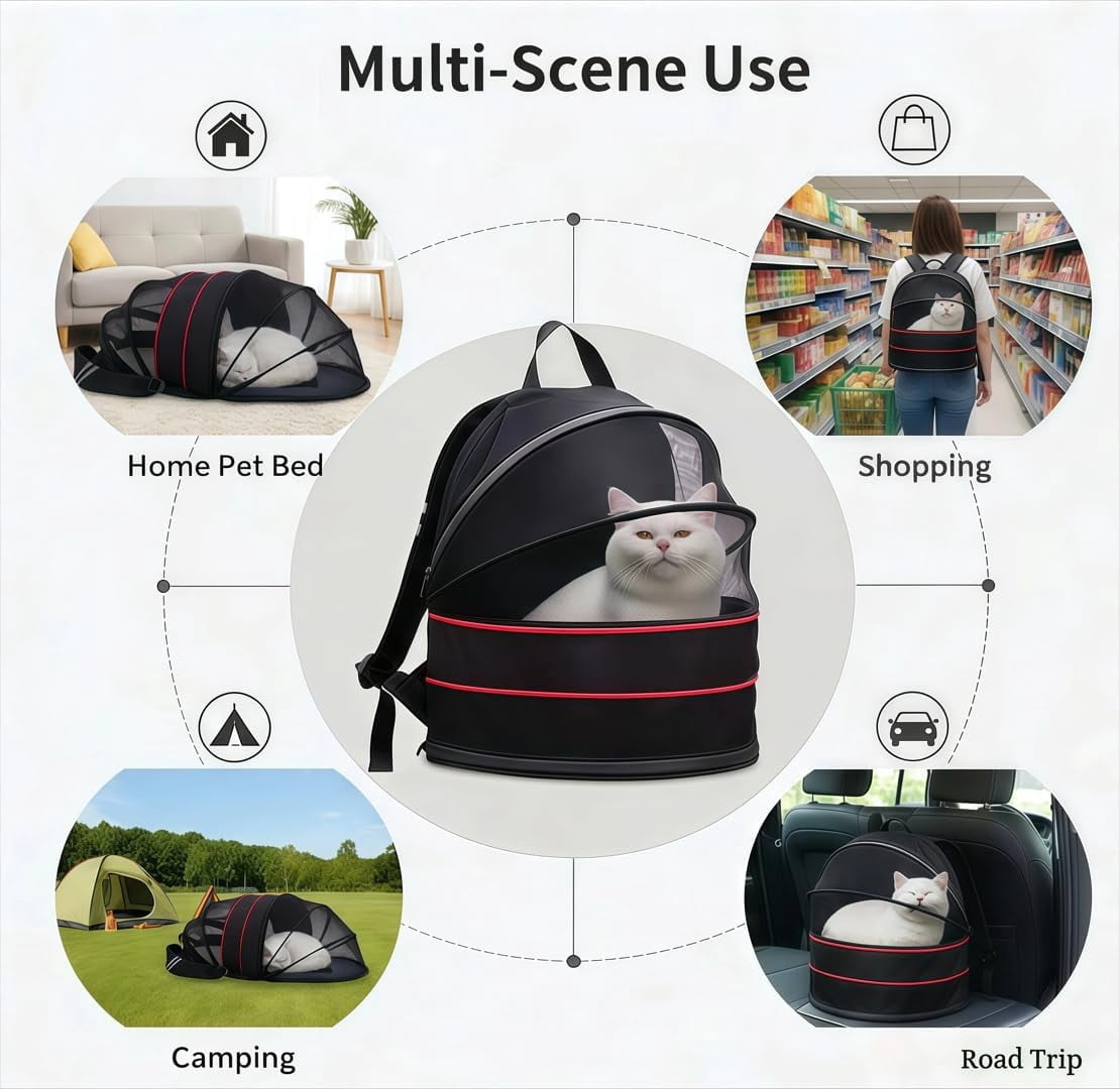 Dog Backpack Carrier for Small Dogs - Cat Carrier Backpack, Pet Tent for Indoor and Outdoor Cats, Collapsible Breathable Lightweight Cat Travel Supplies Accessorie for Shopping Travel Vet